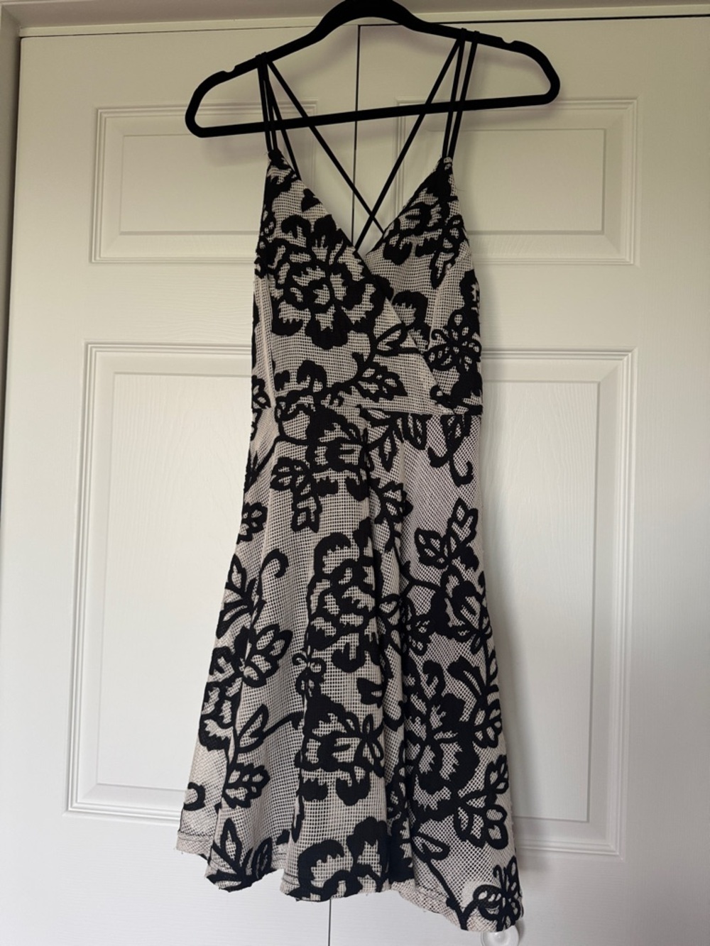 Lord & Taylor Black and Cream Floral Strappy Mini Dress